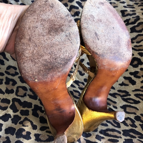 VTG 1950s Rhinestone Studded Gold Springolators High Heel Mules US 5 - Picture 9 of 9